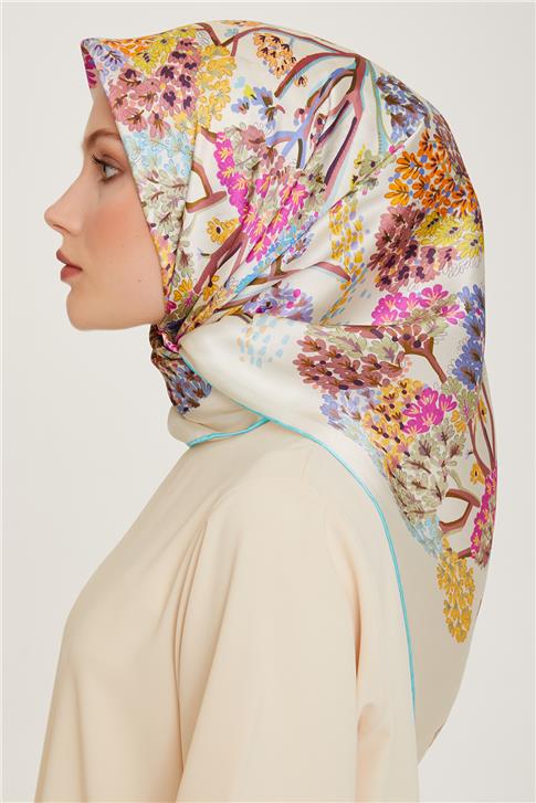 Armine Çiçek Desenli Twill Saf İpek Eşarp 9209D 31