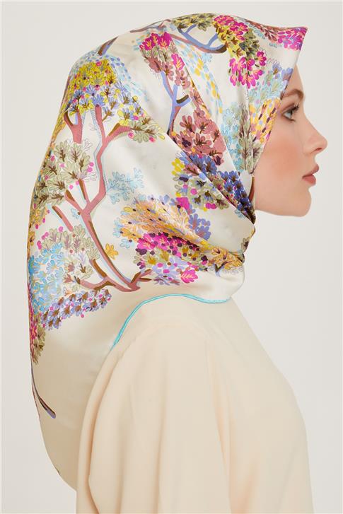 Armine Çiçek Desenli Twill Saf İpek Eşarp 9209D 31