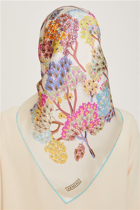 Armine Çiçek Desenli Twill Saf İpek Eşarp 9209D 31