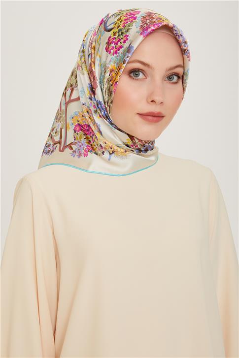 Armine Çiçek Desenli Twill Saf İpek Eşarp 9209D 31