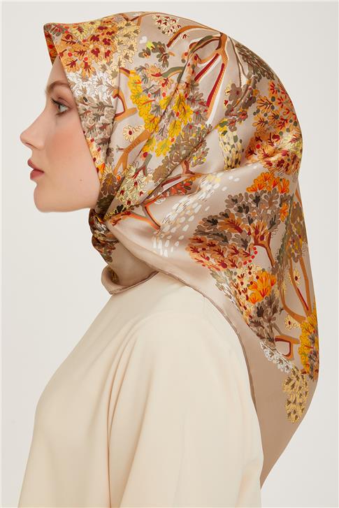 Armine Çiçek Desenli Twill Saf İpek Eşarp 9209D 34