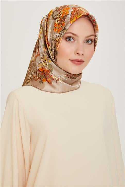 Armine Çiçek Desenli Twill Saf İpek Eşarp 9209D 34