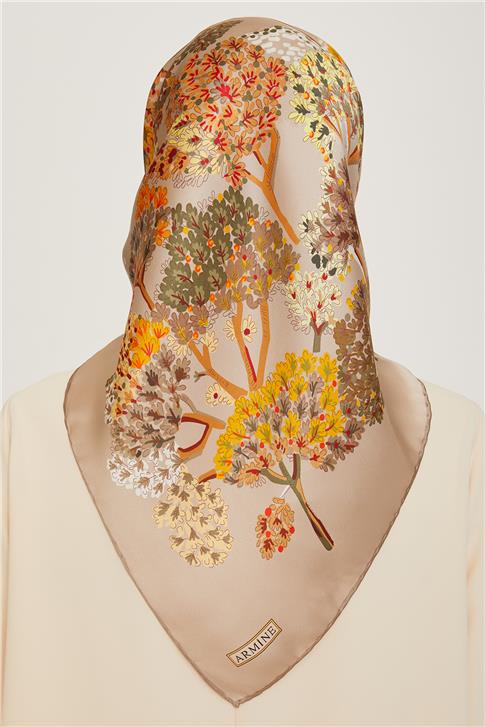 Armine Çiçek Desenli Twill Saf İpek Eşarp 9209D 34