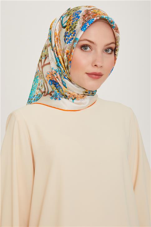 Armine Çiçek Desenli Twill Saf İpek Eşarp 9209D 35