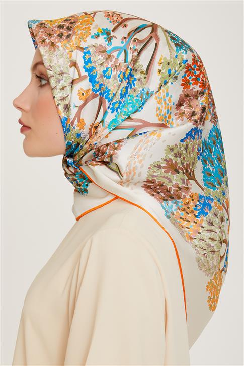 Armine Çiçek Desenli Twill Saf İpek Eşarp 9209D 35