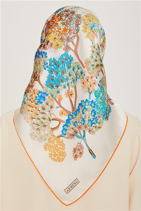 Armine Çiçek Desenli Twill Saf İpek Eşarp 9209D 35