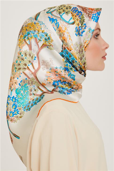 Armine Çiçek Desenli Twill Saf İpek Eşarp 9209D 35