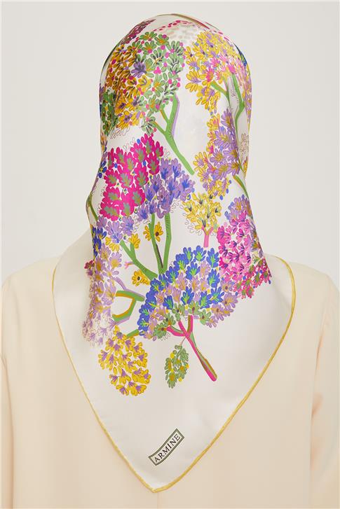 Armine Çiçek Desenli Twill Saf İpek Eşarp 9209D 50
