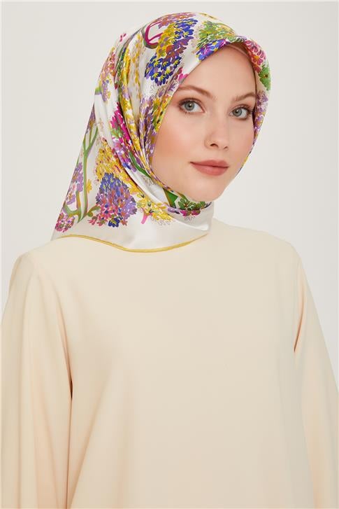 Armine Çiçek Desenli Twill Saf İpek Eşarp 9209D 50