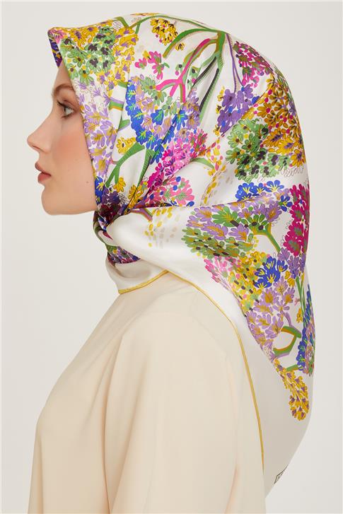 Armine Çiçek Desenli Twill Saf İpek Eşarp 9209D 50