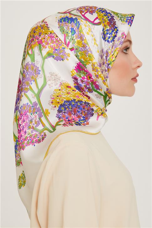 Armine Çiçek Desenli Twill Saf İpek Eşarp 9209D 50