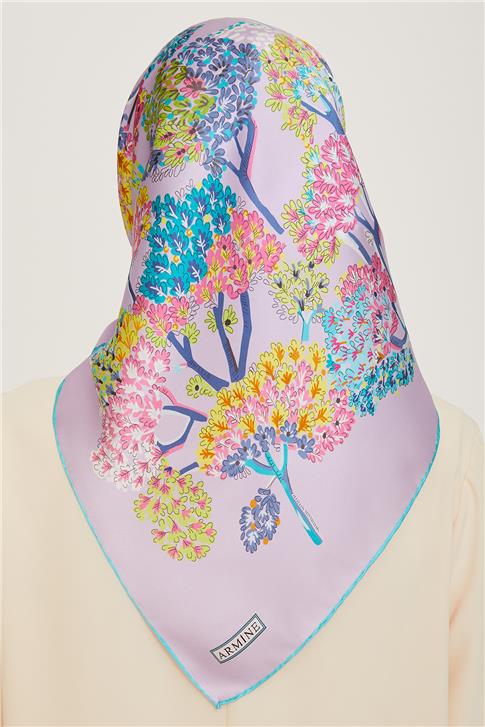 Armine Çiçek Desenli Twill Saf İpek Eşarp 9209D 51