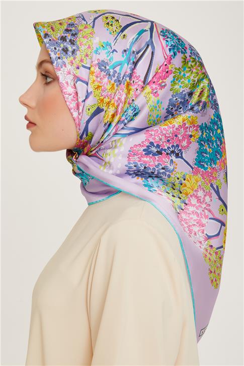 Armine Çiçek Desenli Twill Saf İpek Eşarp 9209D 51