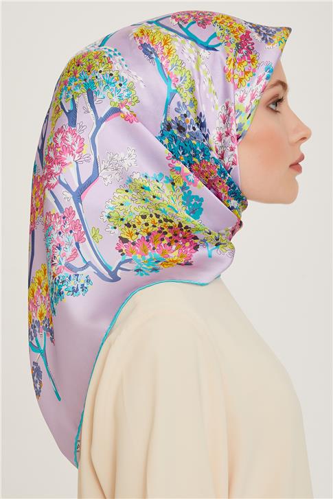 Armine Çiçek Desenli Twill Saf İpek Eşarp 9209D 51