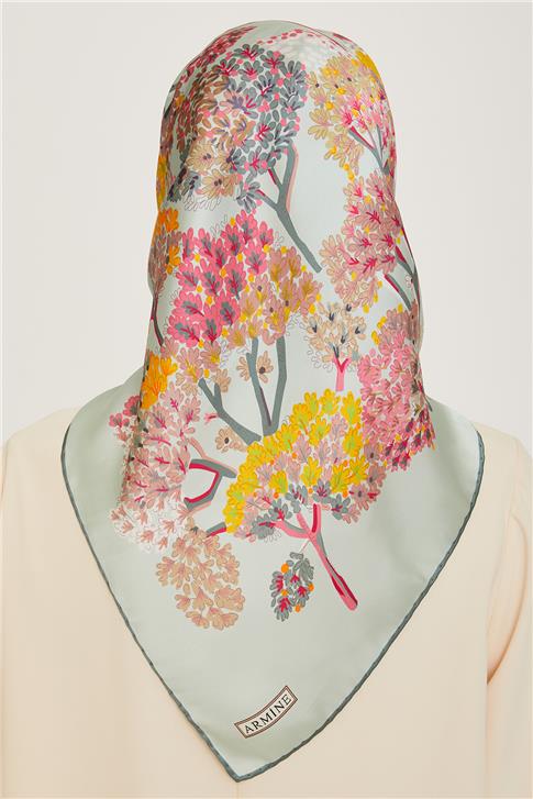 Armine Çiçek Desenli Twill Saf İpek Eşarp 9209D 56