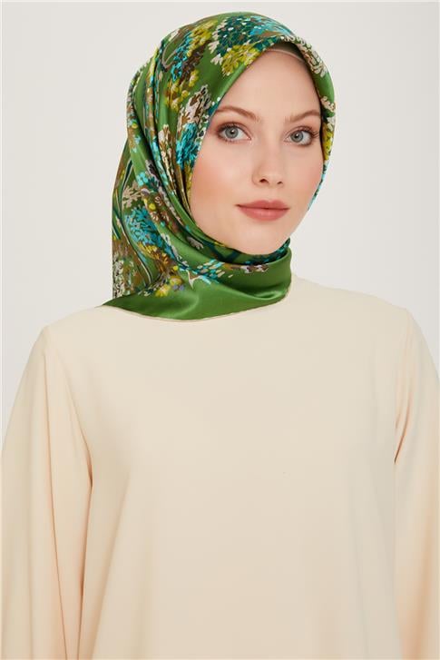 Armine Çiçek Desenli Twill Saf İpek Eşarp 9209D 57
