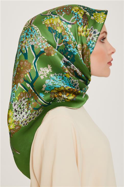 Armine Çiçek Desenli Twill Saf İpek Eşarp 9209D 57