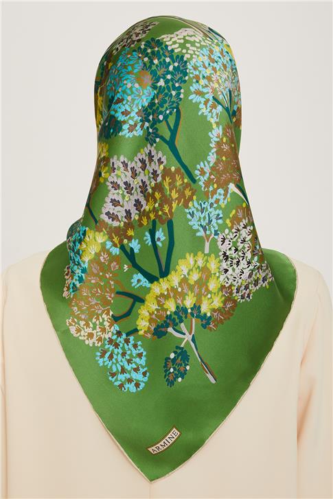 Armine Çiçek Desenli Twill Saf İpek Eşarp 9209D 57