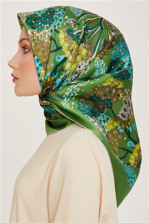 Armine Çiçek Desenli Twill Saf İpek Eşarp 9209D 57