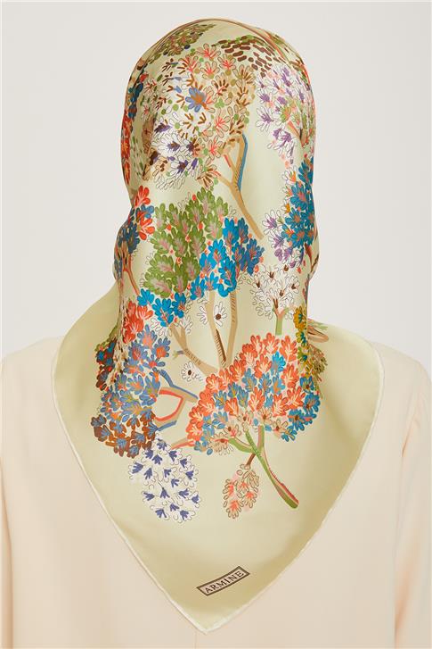 Armine Çiçek Desenli Twill Saf İpek Eşarp 9209D 80