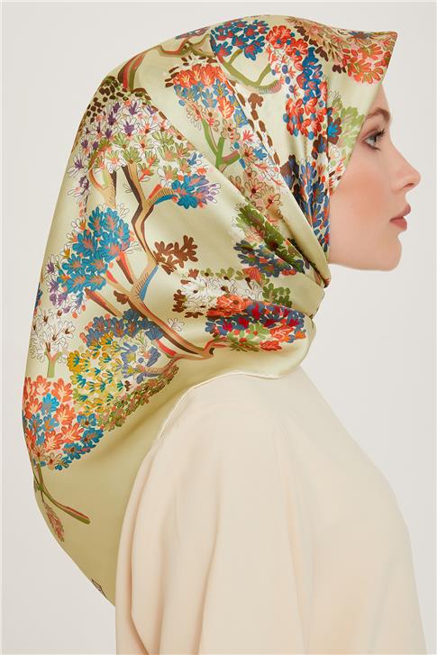 Armine Çiçek Desenli Twill Saf İpek Eşarp 9209D 80