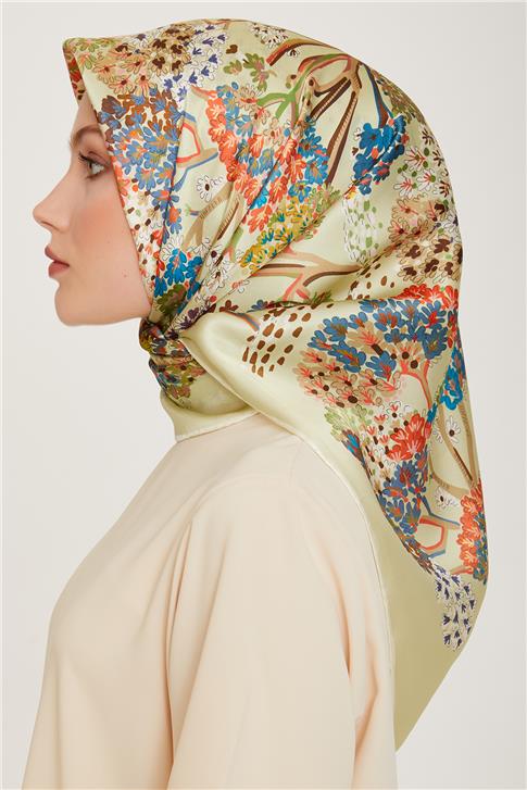 Armine Çiçek Desenli Twill Saf İpek Eşarp 9209D 80