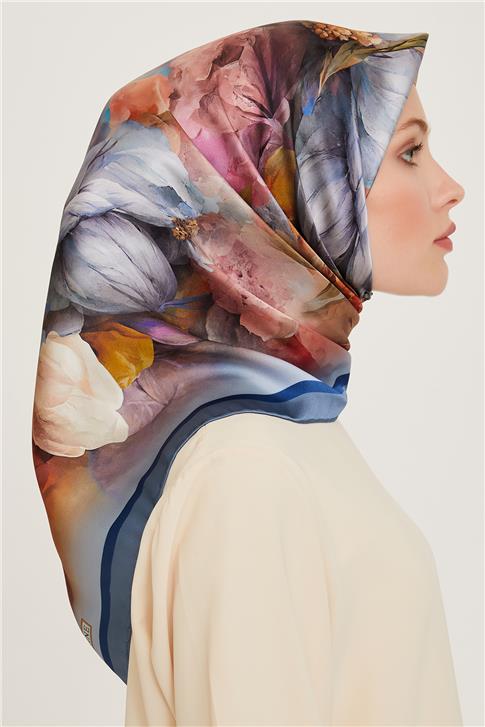 Armine Çiçek Desenli Twill Saf İpek Eşarp 9211D 36 