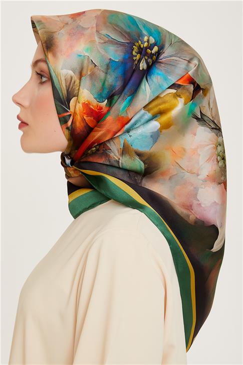 Armine Çiçek Desenli Twill Saf İpek Eşarp 9211D 82
