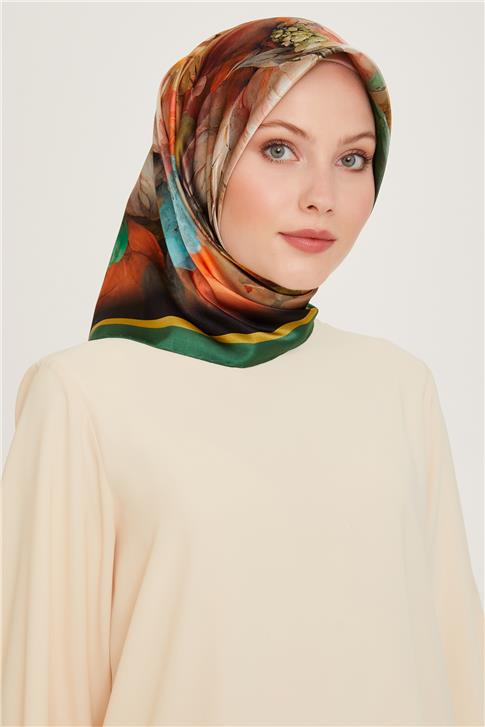 Armine Çiçek Desenli Twill Saf İpek Eşarp 9211D 82