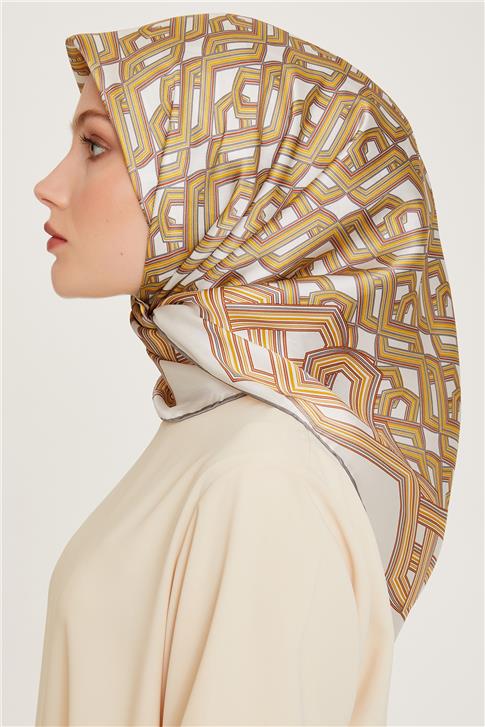 Armine Klasik Desenli Twill Saf İpek Eşarp 9213D 05