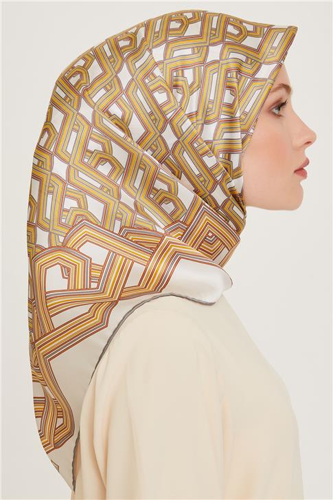 Armine Klasik Desenli Twill Saf İpek Eşarp 9213D 05