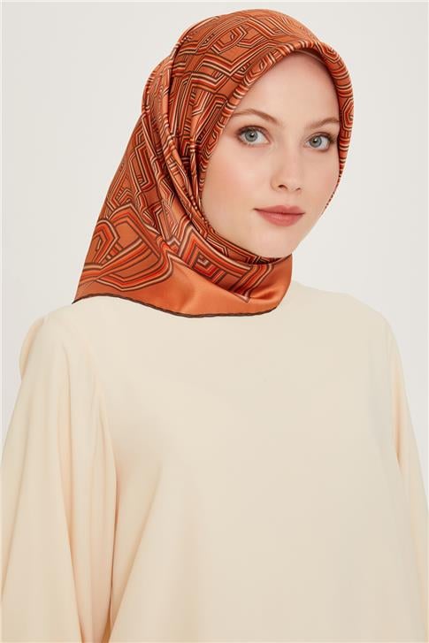 Armine Klasik Desenli Twill Saf İpek Eşarp 9213D 06