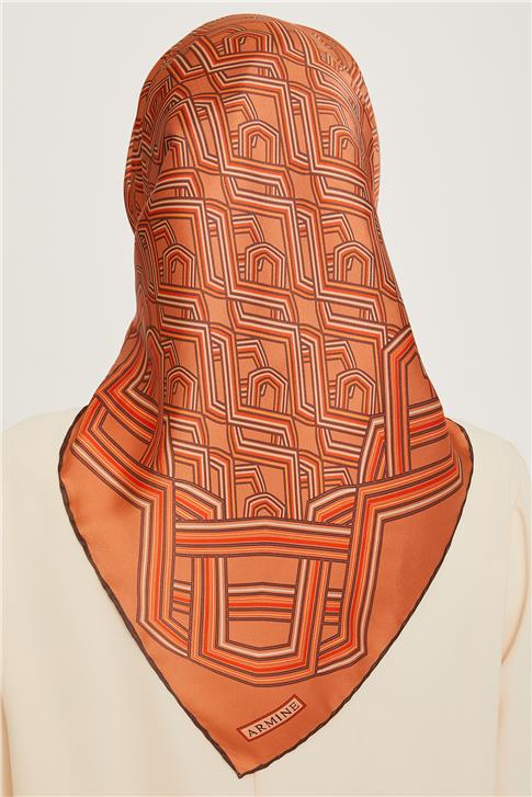 Armine Klasik Desenli Twill Saf İpek Eşarp 9213D 06