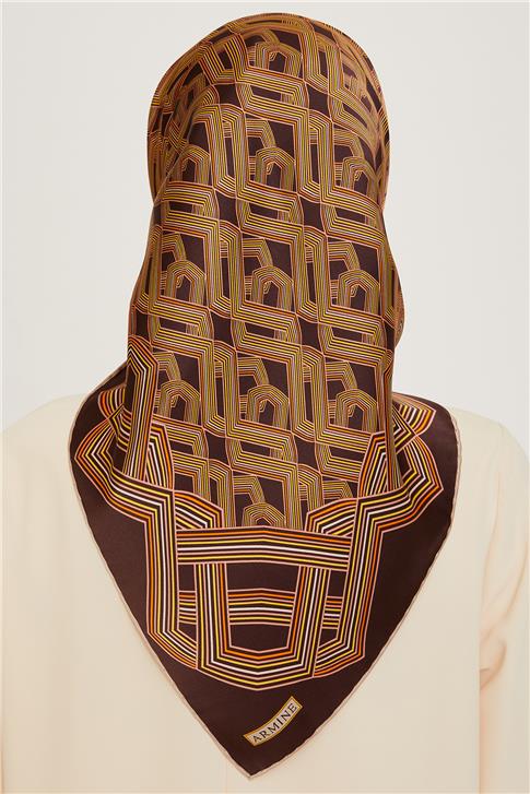 Armine Klasik Desenli Twill Saf İpek Eşarp 9213D 83
