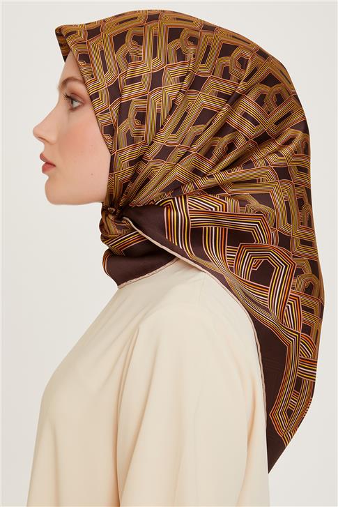 Armine Klasik Desenli Twill Saf İpek Eşarp 9213D 83