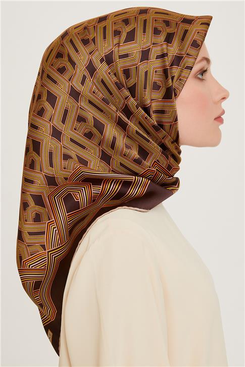 Armine Klasik Desenli Twill Saf İpek Eşarp 9213D 83