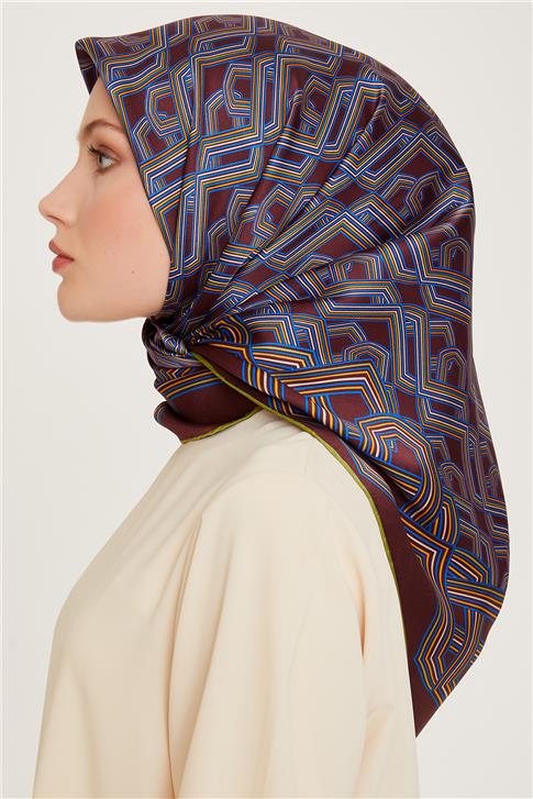 Armine Klasik Desenli Twill Saf İpek Eşarp 9213D 84