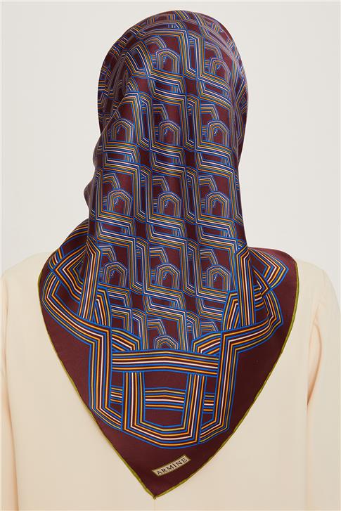 Armine Klasik Desenli Twill Saf İpek Eşarp 9213D 84