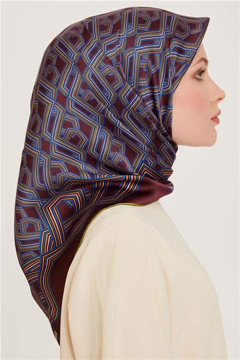 Armine Klasik Desenli Twill Saf İpek Eşarp 9213D 84