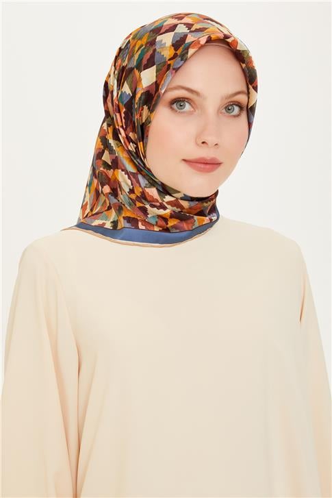Armine Geometrik Desenli Sura Saf İpek Eşarp 9214D 03
