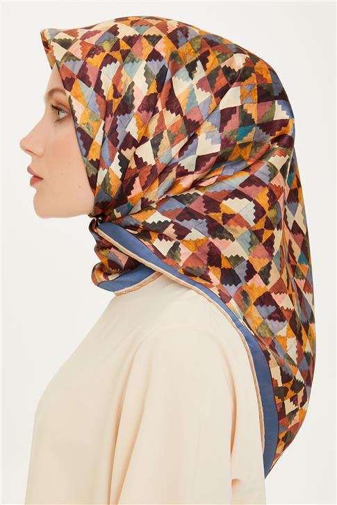 Armine Geometrik Desenli Sura Saf İpek Eşarp 9214D 03