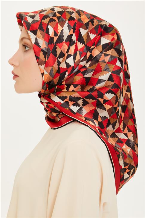 Armine Geometrik Desenli Sura Saf İpek Eşarp 9214D 07