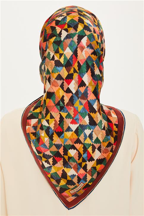Armine Geometrik Desenli Sura Saf İpek Eşarp 9214D 31