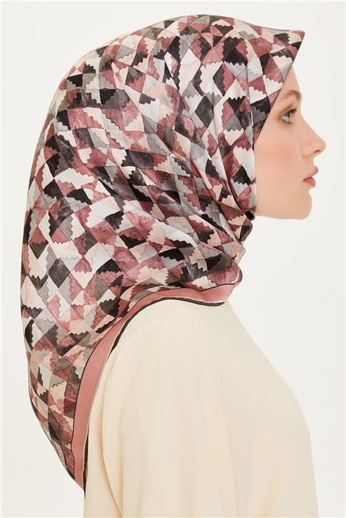 Armine Geometrik Desenli Sura Saf İpek Eşarp 9214D 86