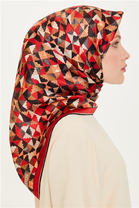 Armine Geometrik Desenli Twill Saf İpek Eşarp 9214D 85 07