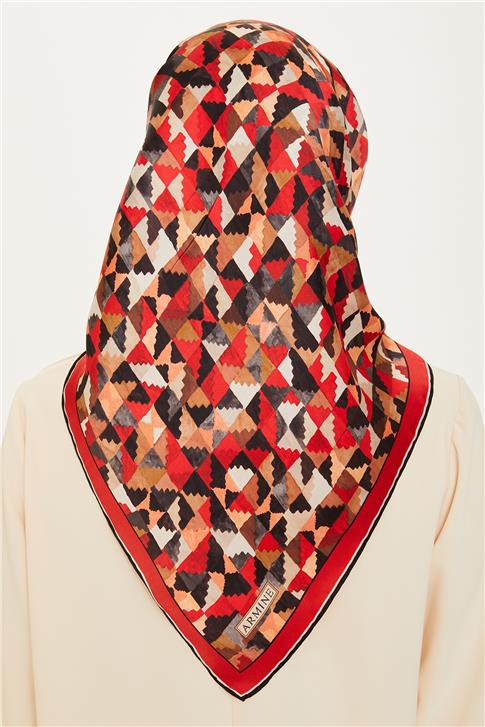 Armine Geometrik Desenli Twill Saf İpek Eşarp 9214D 85 07