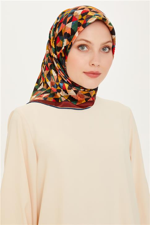Armine Geometrik Desenli Twill Saf İpek Eşarp 9214D 85 31