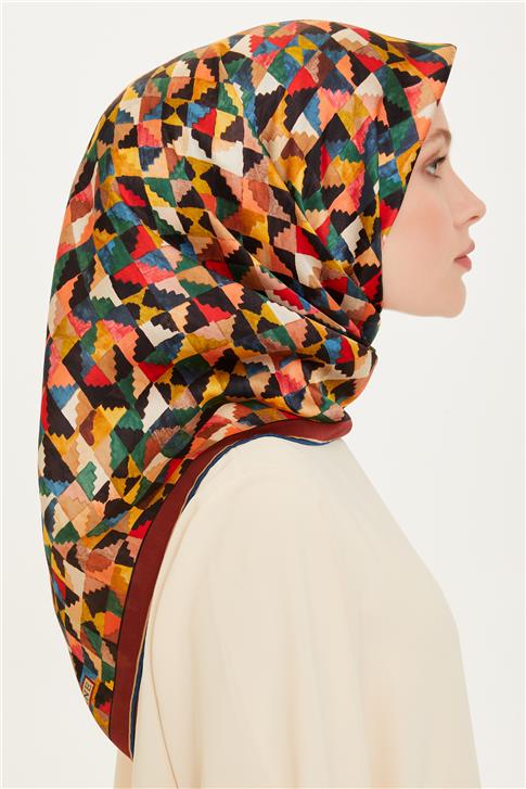 Armine Geometrik Desenli Twill Saf İpek Eşarp 9214D 85 31