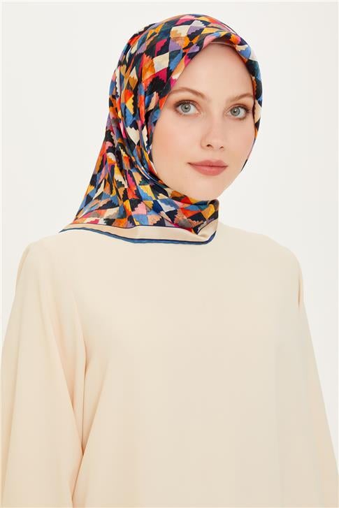Armine Geometrik Desenli Twill Saf İpek Eşarp 9214D 85 32