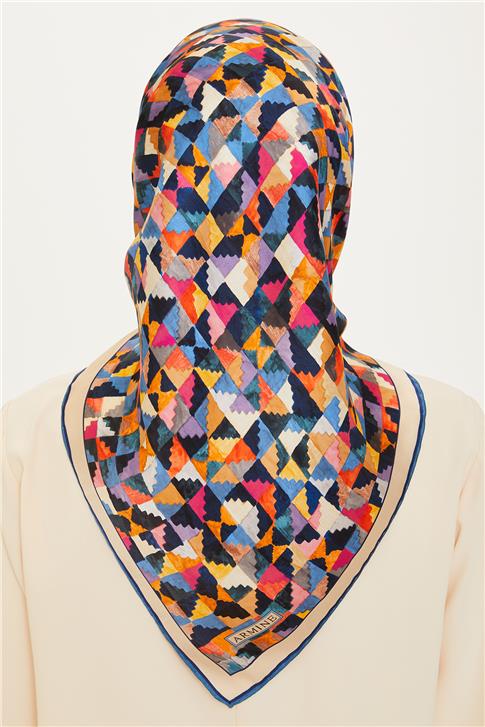 Armine Geometrik Desenli Twill Saf İpek Eşarp 9214D 85 32